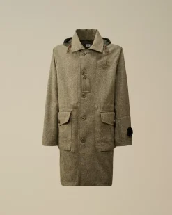 Jacket & Coats<C.P. Company Shetland Twill Hooded Car Coat Forest Melange – Grey
