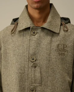 Jacket & Coats<C.P. Company Shetland Twill Hooded Car Coat Forest Melange – Grey