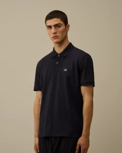 T-shirts & Polo<C.P. Company Stretch Piquet Logo Polo Total Eclipse – Blue