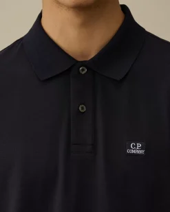 T-shirts & Polo<C.P. Company Stretch Piquet Logo Polo Total Eclipse – Blue