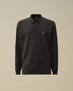 T-shirts & Polo<C.P. Company Stretch Piquet Longsleeve Logo Polo Black Sand