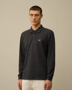 T-shirts & Polo<C.P. Company Stretch Piquet Longsleeve Logo Polo Black Sand
