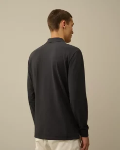 T-shirts & Polo<C.P. Company Stretch Piquet Longsleeve Logo Polo Black Sand