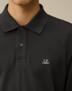 T-shirts & Polo<C.P. Company Stretch Piquet Longsleeve Logo Polo Black Sand