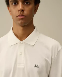 T-shirts & Polo<C.P. Company Stretch Piquet Longsleeve Logo Polo Gauze White