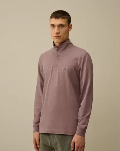 T-shirts & Polo<C.P. Company Stretch Piquet Longsleeve Zipped Polo Purple Dove