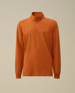 T-shirts & Polo<C.P. Company Stretch Piquet Longsleeve Zipped Polo Bombay Brown