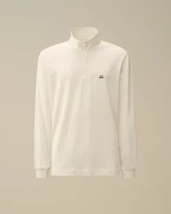 T-shirts & Polo<C.P. Company Stretch Piquet Longsleeve Zipped Polo Gauze White