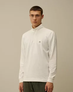 T-shirts & Polo<C.P. Company Stretch Piquet Longsleeve Zipped Polo Gauze White