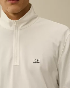 T-shirts & Polo<C.P. Company Stretch Piquet Longsleeve Zipped Polo Gauze White