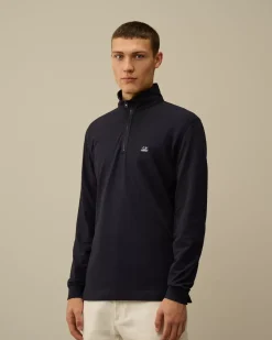 T-shirts & Polo<C.P. Company Stretch Piquet Longsleeve Zipped Polo Total Eclipse – Blue