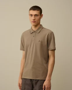 T-shirts & Polo<C.P. Company Stretch Piquet Striped Collar Polo Walnut – Beige