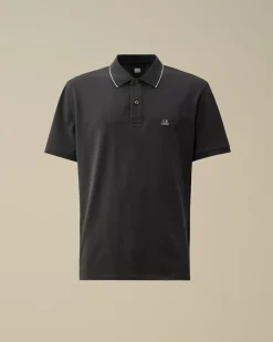 T-shirts & Polo<C.P. Company Stretch Piquet Striped Collar Polo Black Sand