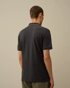 T-shirts & Polo<C.P. Company Stretch Piquet Striped Collar Polo Black Sand