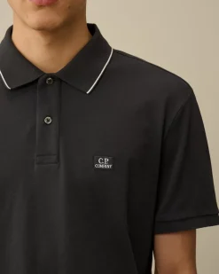 T-shirts & Polo<C.P. Company Stretch Piquet Striped Collar Polo Black Sand
