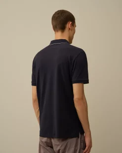 T-shirts & Polo<C.P. Company Stretch Piquet Striped Collar Polo Total Eclipse – Blue
