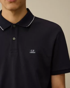 T-shirts & Polo<C.P. Company Stretch Piquet Striped Collar Polo Total Eclipse – Blue