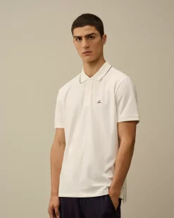 T-shirts & Polo<C.P. Company Stretch Piquet Striped Collar Polo Gauze White