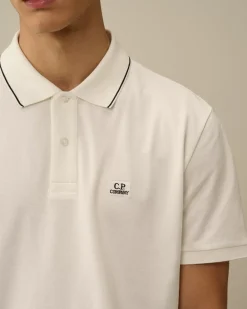 T-shirts & Polo<C.P. Company Stretch Piquet Striped Collar Polo Gauze White