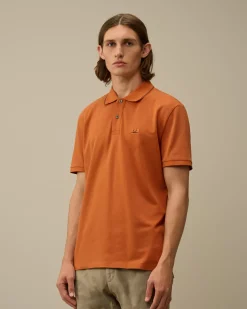 T-shirts & Polo<C.P. Company Stretch Piquet Striped Collar Polo Bombay Brown