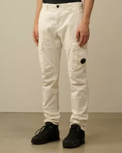 Trousers<C.P. Company Stretch Sateen Ergonomic Lens Double Cargo Pants Gauze White