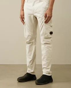 Trousers<C.P. Company Stretch Sateen Ergonomic Lens Cargo Pants Gauze White
