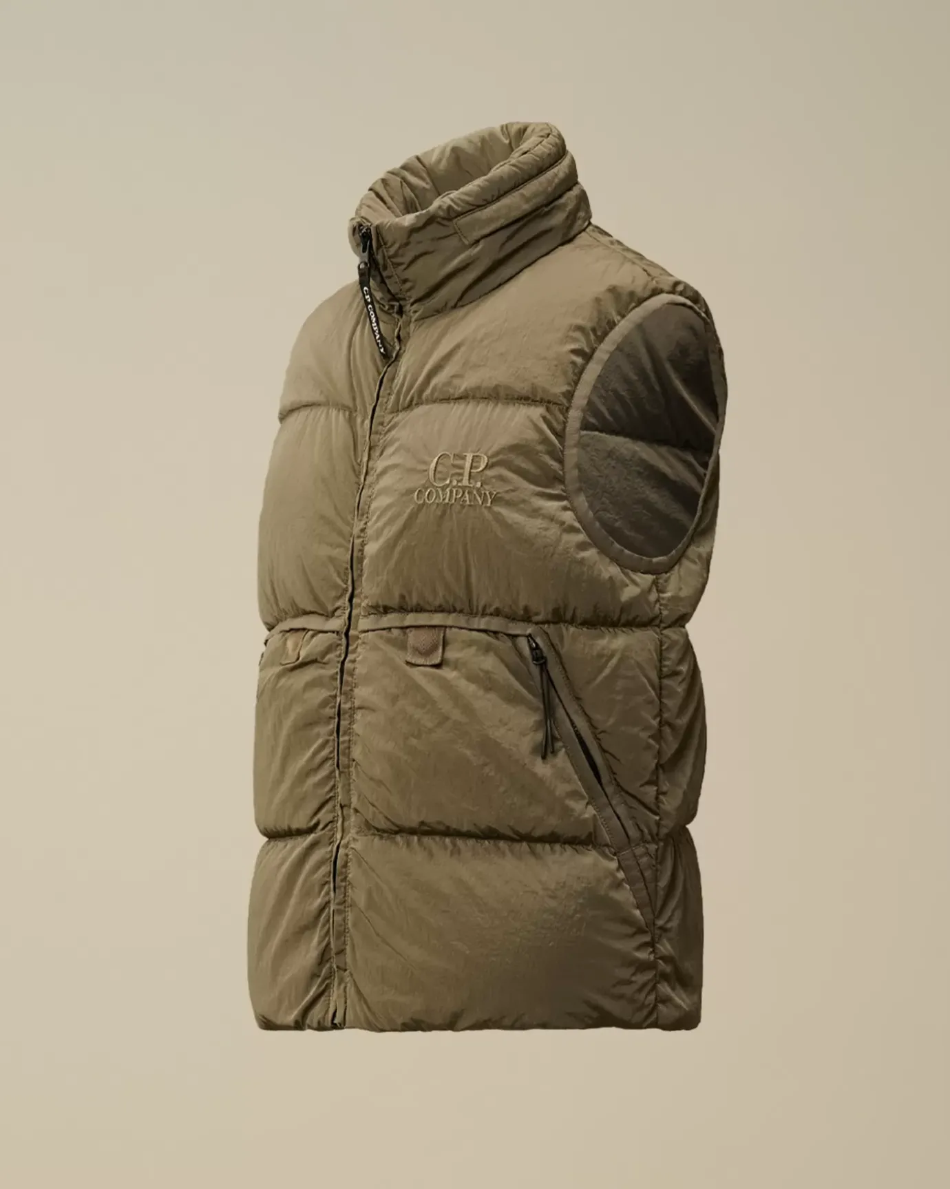 Clothing 10-14<C.P. Company U16 Chrome-R Padded Logo Vest Walnut – Beige