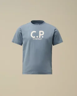 Clothing 4-8<C.P. Company U16 Cotton Jersey 30/1 Printed Logo T-Shirt Flint Stone – Blue