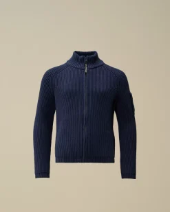 Clothing 4-8<C.P. Company U16 Cotton Zipped Lens Cardigan Estate Blue