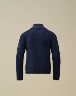 Clothing 4-8<C.P. Company U16 Cotton Zipped Lens Cardigan Estate Blue