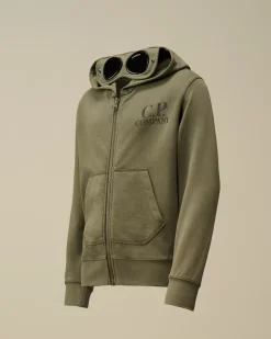 Clothing 10-14<C.P. Company U16 Diagonal Fleece Goggle Zipped Hooded Sweatshirt Grape Leaf – Green