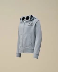 Clothing 4-8<C.P. Company U16 Diagonal Fleece Goggle Zipped Hooded Sweatshirt Flint Stone – Blue