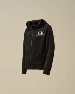 Clothing 4-8<C.P. Company U16 Diagonal Fleece Goggle Zipped Hooded Sweatshirt Black