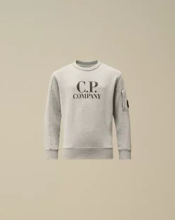 Clothing 2-3<C.P. Company U16 Diagonal Fleece Logo Crew Neck Sweatshirt Grey Melange