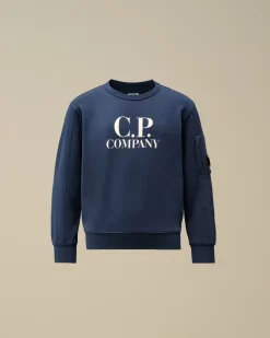 Clothing 4-8<C.P. Company U16 Diagonal Fleece Logo Crew Neck Sweatshirt Estate Blue