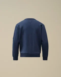 Clothing 4-8<C.P. Company U16 Diagonal Fleece Logo Crew Neck Sweatshirt Estate Blue