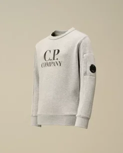 Clothing 10-14<C.P. Company U16 Diagonal Fleece Logo Crew Neck Sweatshirt Grey Melange