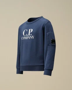 Clothing 10-14<C.P. Company U16 Diagonal Fleece Logo Crew Neck Sweatshirt Estate Blue