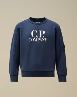 Clothing 10-14<C.P. Company U16 Diagonal Fleece Logo Crew Neck Sweatshirt Estate Blue