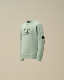 Clothing 4-8<C.P. Company U16 Diagonal Fleece Logo Crew Neck Sweatshirt Chinois Green