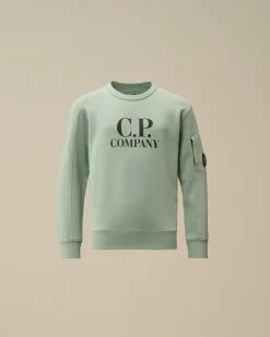 Clothing 4-8<C.P. Company U16 Diagonal Fleece Logo Crew Neck Sweatshirt Chinois Green