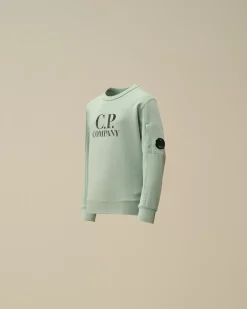 Clothing 2-3<C.P. Company U16 Diagonal Fleece Logo Crew Neck Sweatshirt Chinois Green