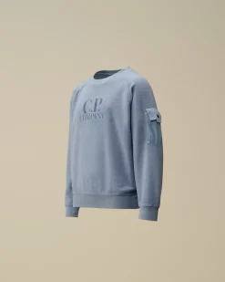 Clothing 4-8<C.P. Company U16 Diagonal Fleece Mixed Boxy Crew Neck Sweatshirt Flint Stone – Blue