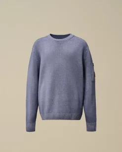 Clothing 10-14<C.P. Company U16 Fast Dyed Merino Wool 7 Gauge Crew Neck Knit Flint Stone – Blue