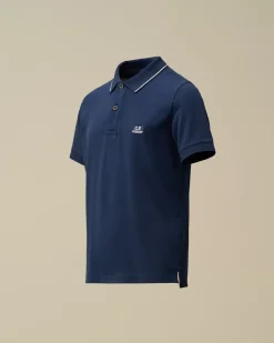 Clothing 10-14<C.P. Company U16 Stretch Piquet Striped Collar Polo Estate Blue