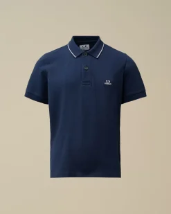 Clothing 10-14<C.P. Company U16 Stretch Piquet Striped Collar Polo Estate Blue