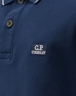 Clothing 2-3<C.P. Company U16 Stretch Piquet Striped Collar Polo Estate Blue