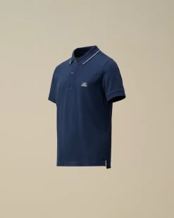 Clothing 4-8<C.P. Company U16 Stretch Piquet Striped Collar Polo Estate Blue