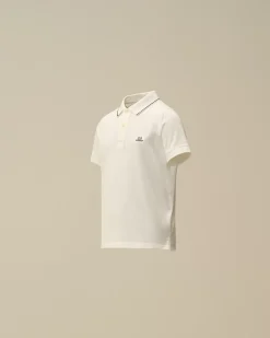 Clothing 2-3<C.P. Company U16 Stretch Piquet Striped Collar Polo Gauze White