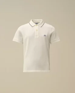 Clothing 4-8<C.P. Company U16 Stretch Piquet Striped Collar Polo Gauze White